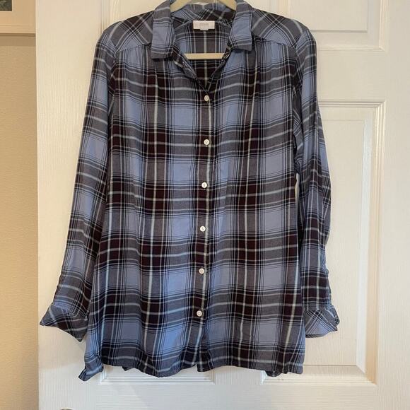 J.Jill Tops - J. Jill Rayon/Cotton Tunic Shirt Large Women Plaid Long Sleeve Button Up Casual